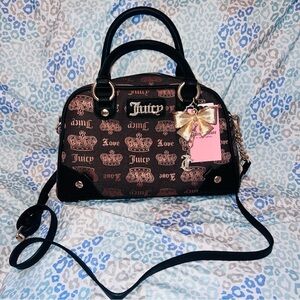 New Gold Black Juicy Couture Bowler Bag Purse Vintage Style Handbag Crown NWT